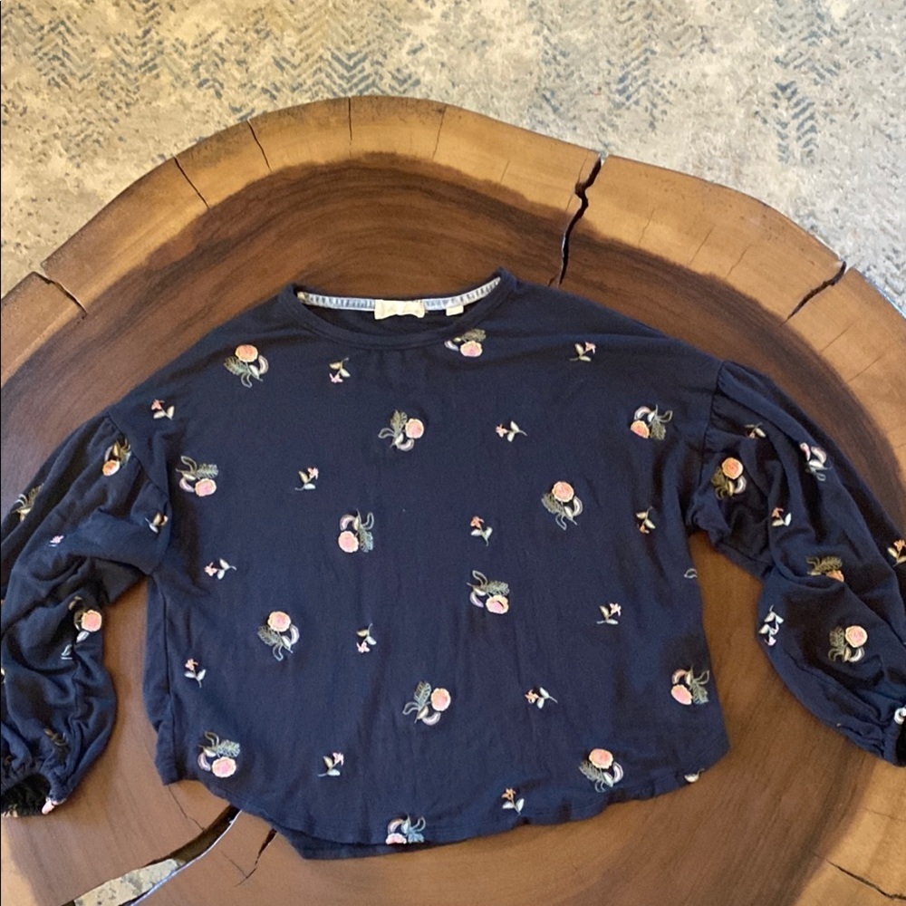 Altar’d State Floral Embroidered Black Blouse/ Size Medium